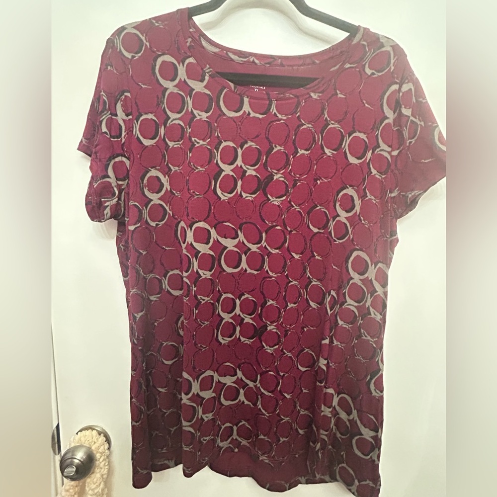 APT. 9 Womens Shirt XL Burgundy Gray Short Sleeve Stretch Comfort Casual